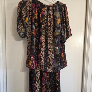 Philosophy Republic Clothing 2-Piece Top + Pants Floral Leopard Set | Size M